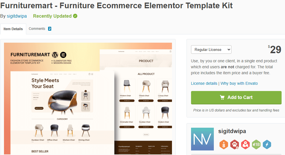 Furnituremart – Furniture eCommerce Elementor Template Kit-Solopreneurs or small businesses with Elementor Pro and tight budgets