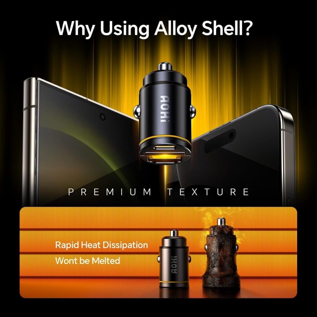 Car Charger-Main picture design-Amazon-Alloy Shell Justification: Feel the Difference