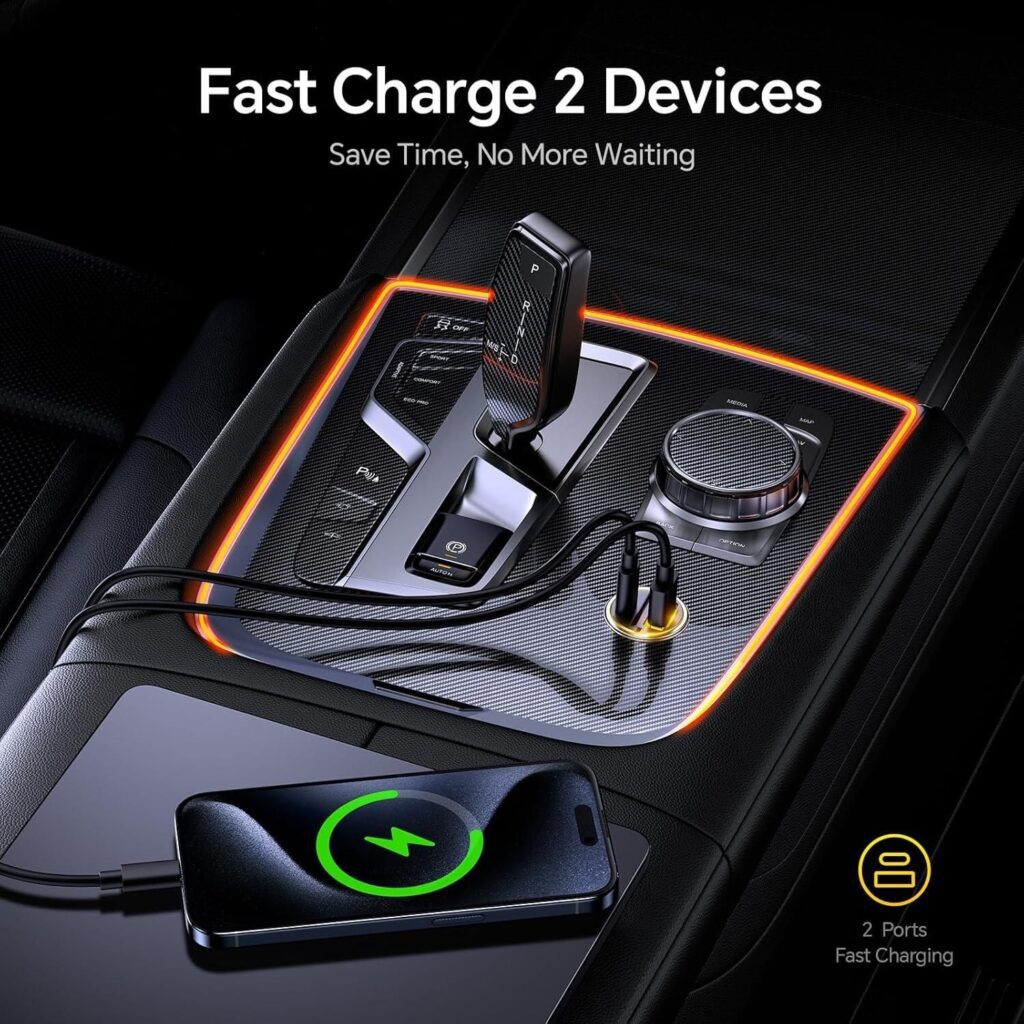 Car Charger-Main picture design-Amazon-Charge Two Devices Simultaneously