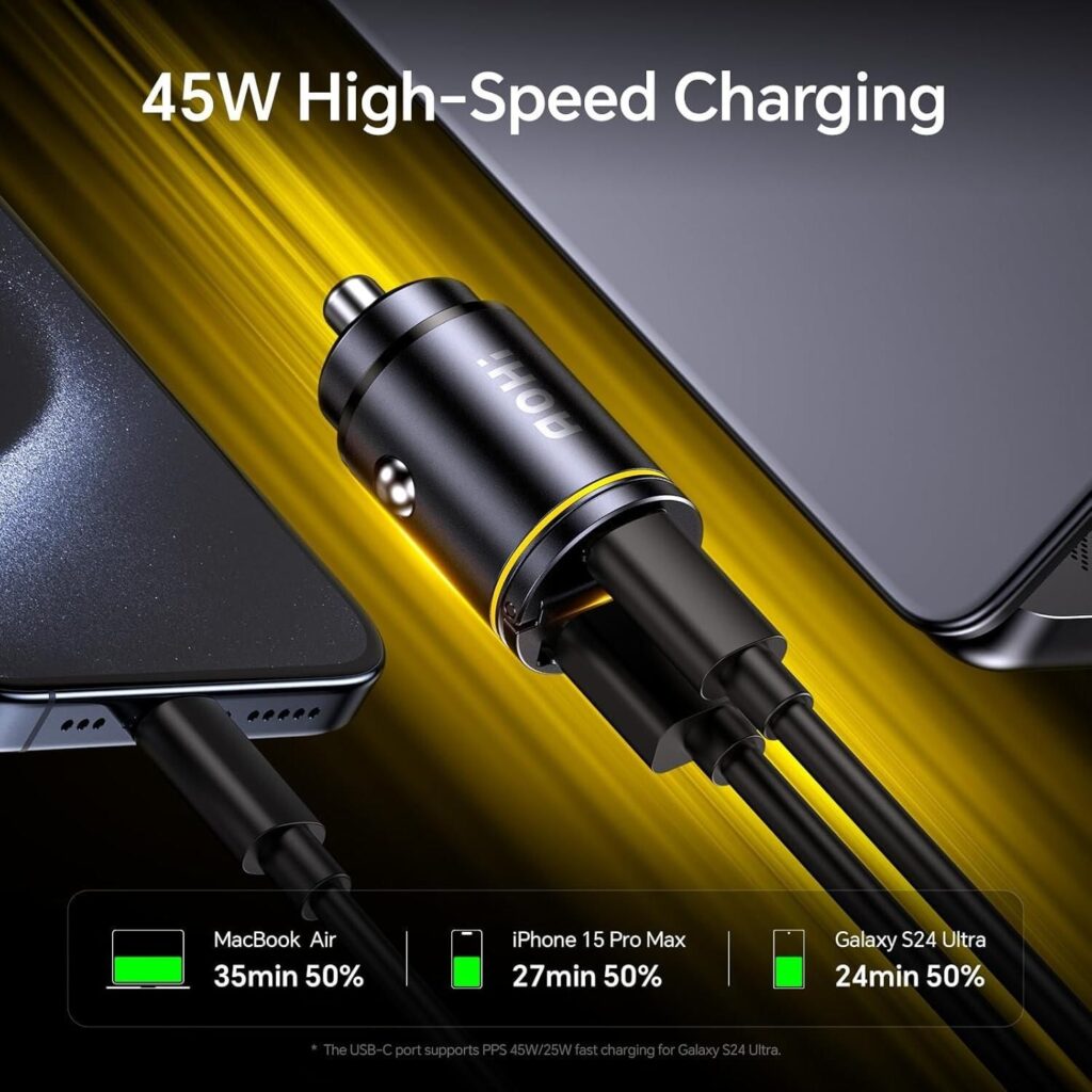 Car Charger-Main picture design-Amazon-45W Fast Charging Visual Proof