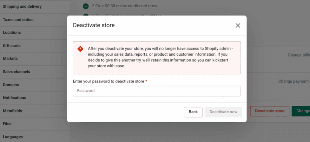 Enter Your Password and Confirm-How to Cancel Your Shopify Subscription