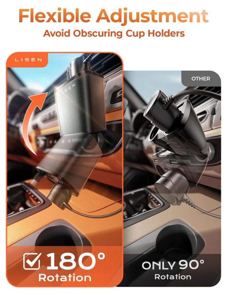 180° Flexible Rotation Design-Multifunctional cigarette lighter-charger