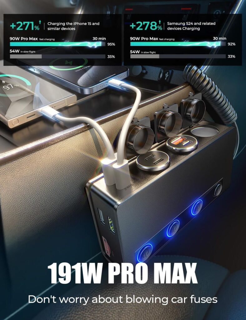 191W PRO MAX Power-Multifunctional cigarette lighter-charger