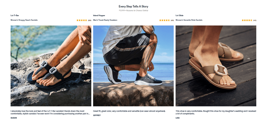 Customer Testimonials Carousel-Adds social proof-Uses lifestyle shots to enhance authenticity-Creates a community feeling