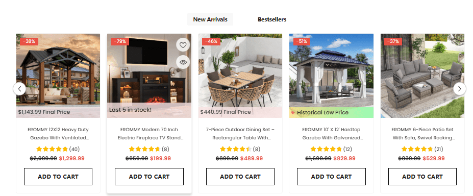 Featured Product Slider-Highlighting Best Deals-New Arrivals carousel with price cuts