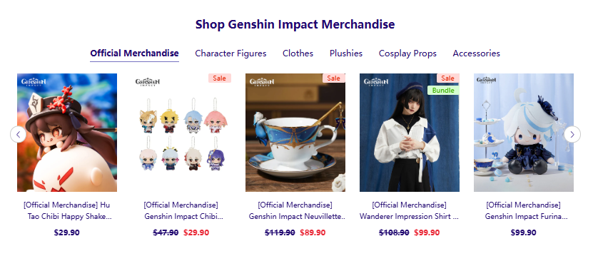 Multi-Tab Product Carousel — Easy Browsing Experience-Shop Genshin Impact Merchandise Tabs