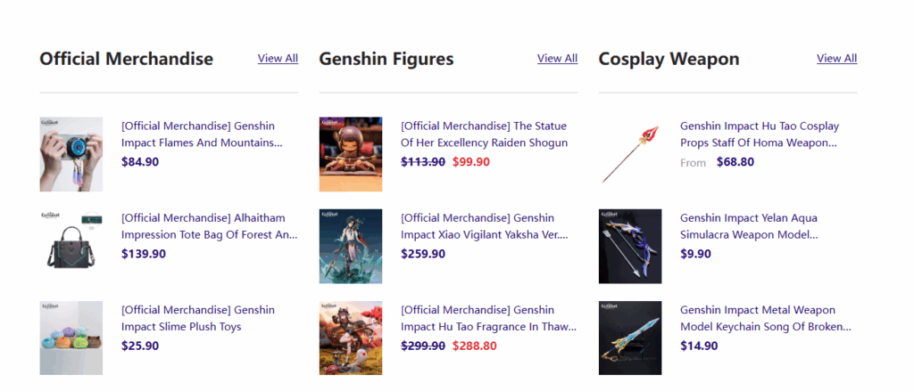 Genshin Figures-Official Merch-Cosplay Weapon Listings
