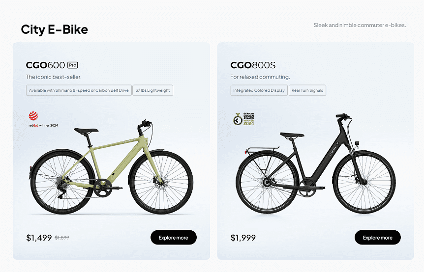 Urban & Hybrid E-Bike Highlights-Bold Product Cards-City E-Bike Section