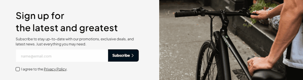 Newsletter CTA-Long-Term Engagement-Form beside cropped bike image