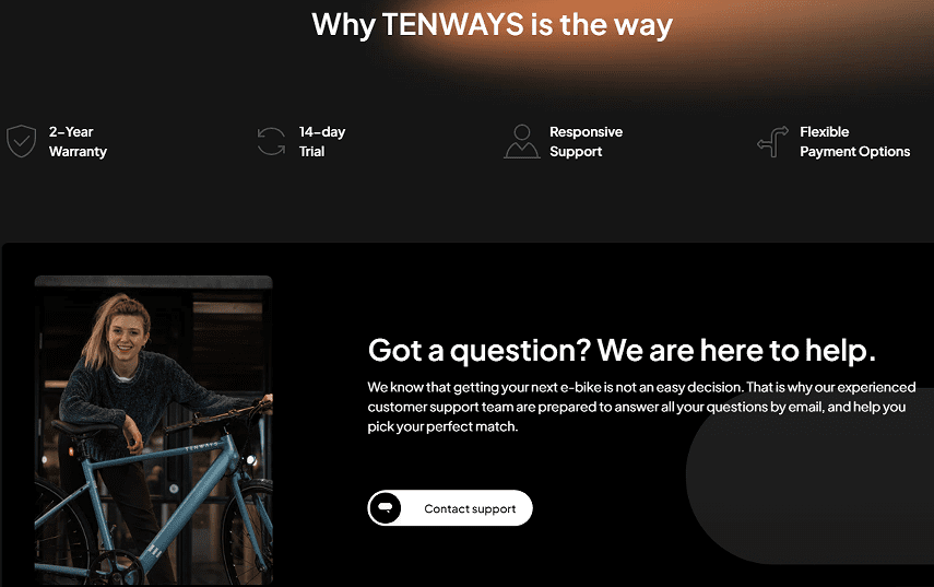 Why Choose TENWAYS-Visual Trust Elements-Icon-based USP bar + lifestyle photo with CTA