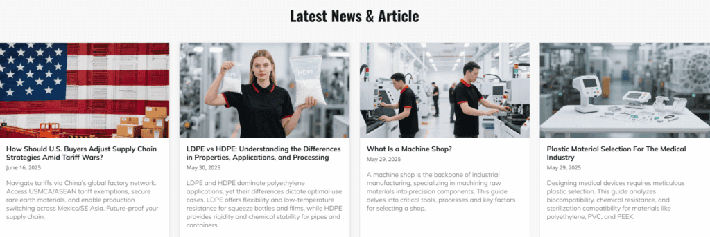 Latest News & Articles-How Should U.S. Buyers Adjust Supply Chain Strategies Amid Tariff Wars?-LDPE vs HDPE: Understanding the Differences in Properties, Applications, and Processing-What Is a Machine Shop?-Plastic Material Selection For The Medical Industry