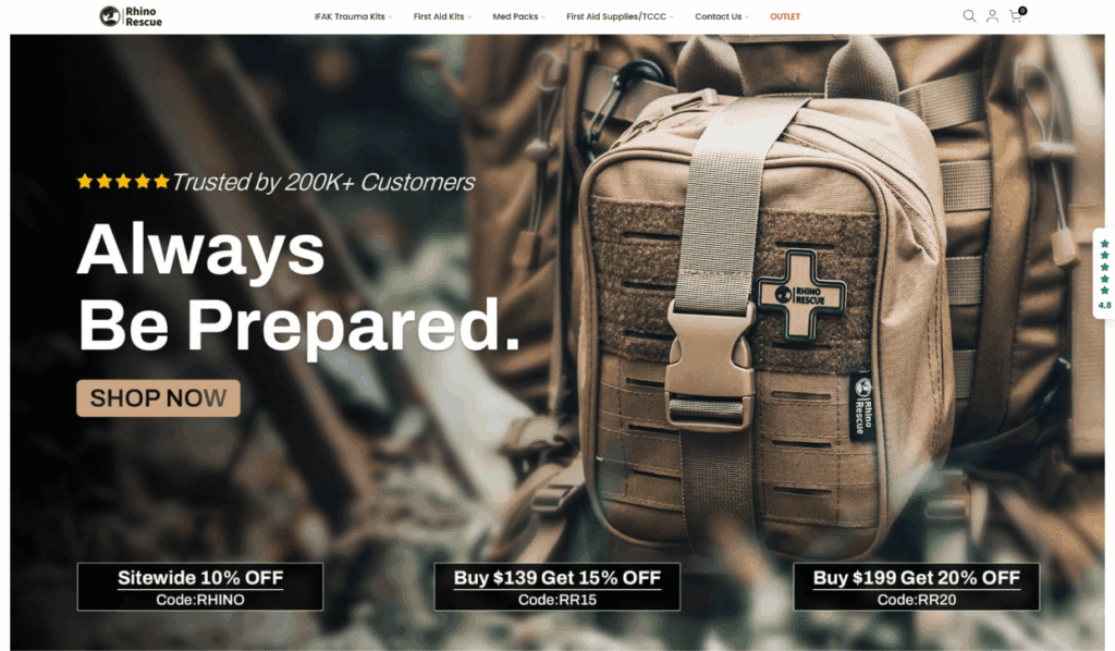 Why Rhino Rescue Needed a Purpose-Built Shopify Website-Showcase credibility with tactical design -Guide users to the right kit quickly 
Create high-converting visuals -Support B2C and wholesale buyers -Enable scalable product management with Shopify 
