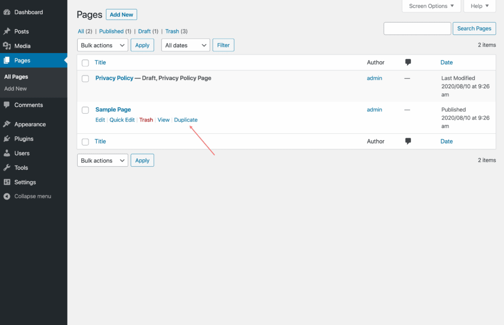 how to duplicate a page in wordpress