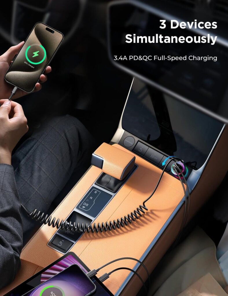 Simultaneous Charging for 3 Devices-Amazon Car Charger Images