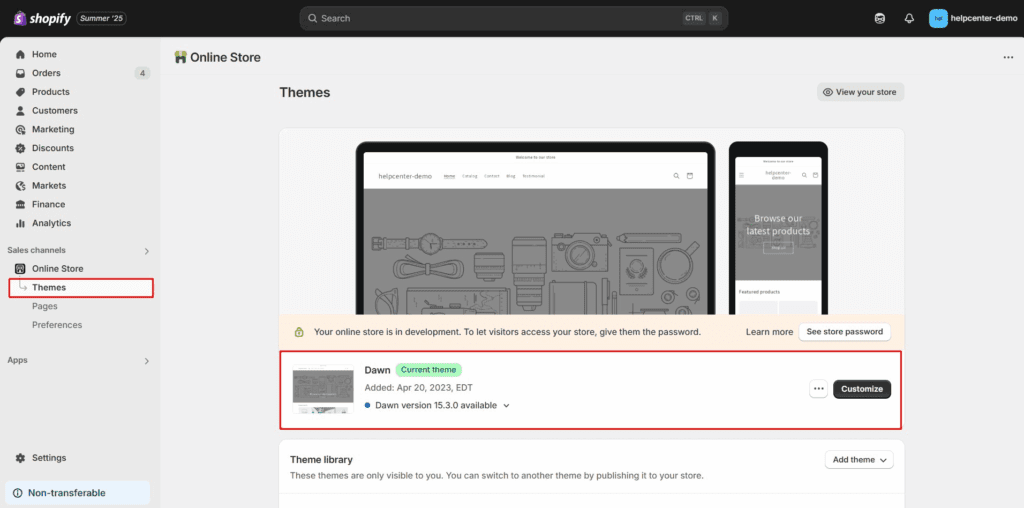 Quick Fixes for a Shopify Blank Store Page-Switch to a Default Theme-Temporarily switching to a Shopify default theme 