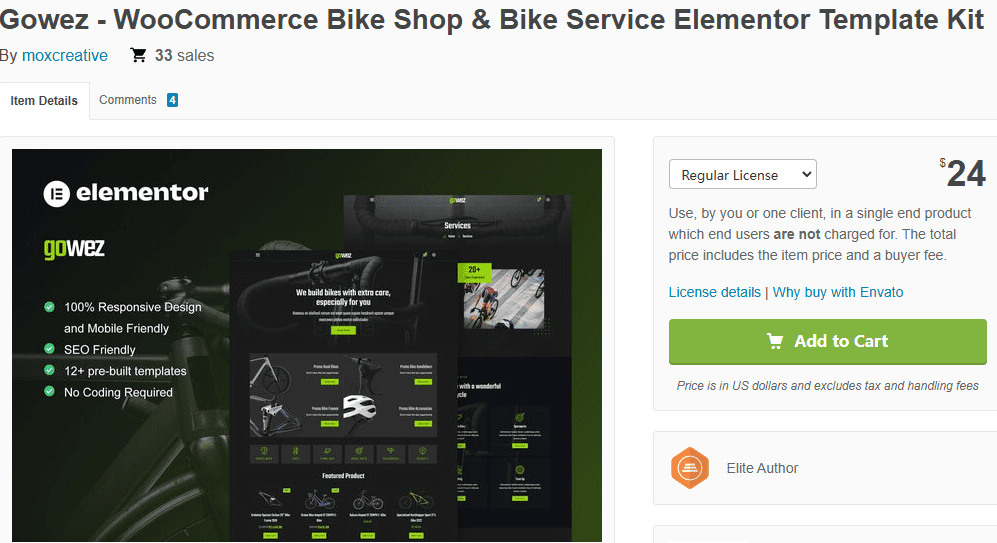 Gowez – WooCommerce Bike Shop Elementor Template Kit