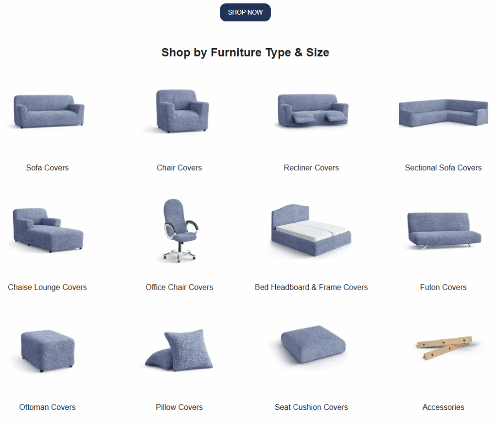 Website Design and Structure-Category Navigation: Shop by Type & Size