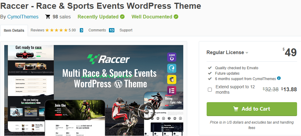 Raccer – Race & Sports Events Theme-Best Motorcycle WordPress Themes Compared 2025