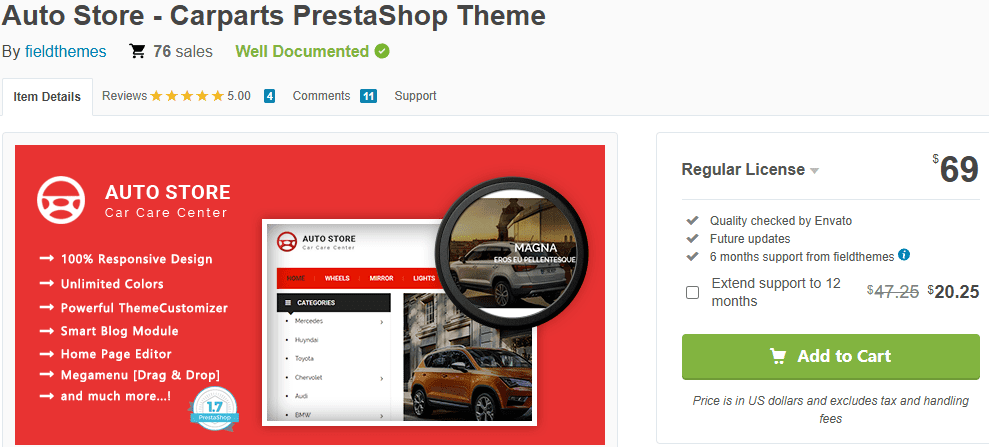 Feature Comparison-Core Functionality-Auto Store Carparts (PrestaShop 1.7)