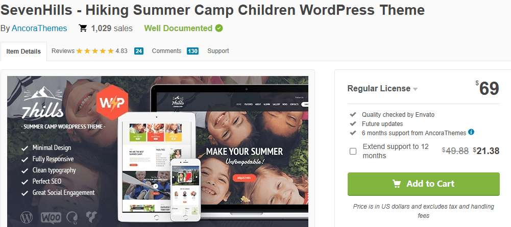 Top WordPress Themes for Summer Camps and Tours-Individual Theme Strengths & Weaknesses-SevenHills – Summer Camp