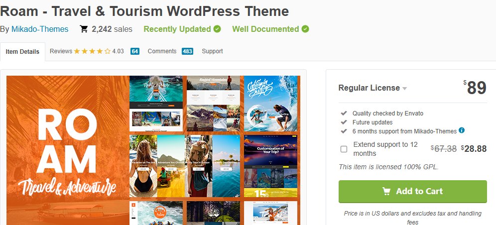 Roam – Adventurous Travel & Tourism-Best Travel WordPress Themes for 2025