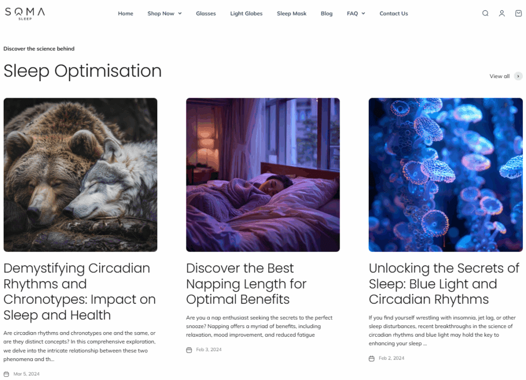 Soma Sleep Shopify Website Design Case Study-Designing for Sleep Optimization-Educational Integration