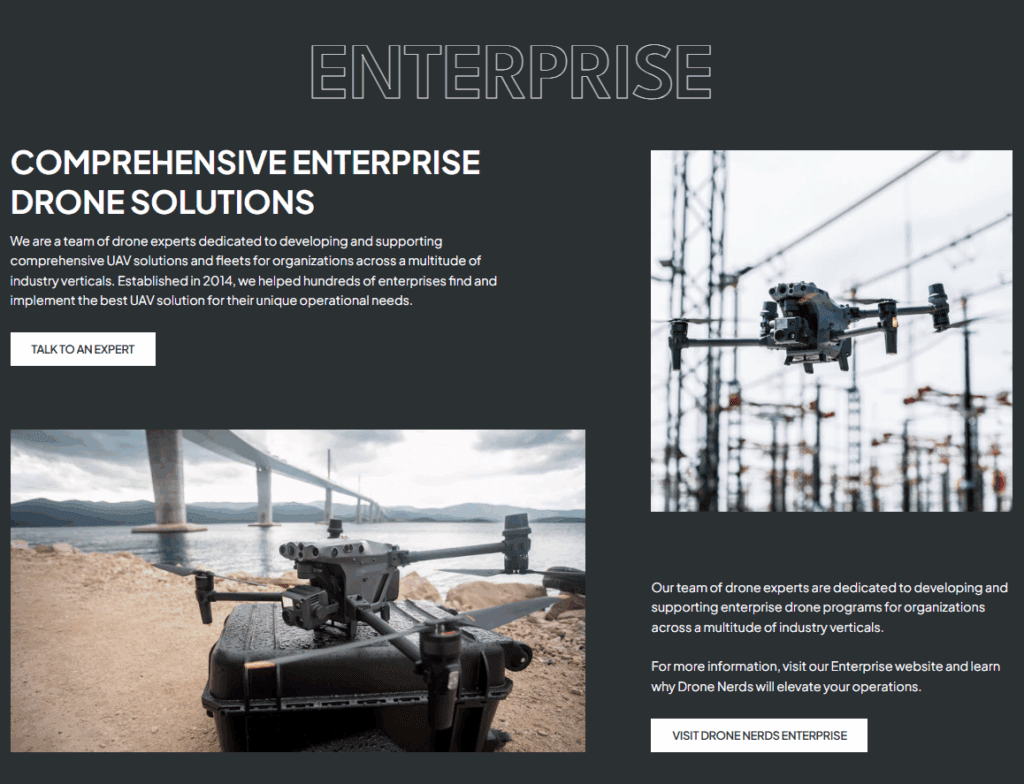 Drone Nerds Shopify Website Construction Case Study-Enterprise Solutions: Building Trust for B2B Clients