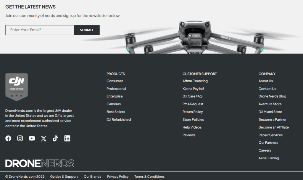 Drone Nerds Shopify Website Construction Case Study-Footer and Navigation: Closing the Loop