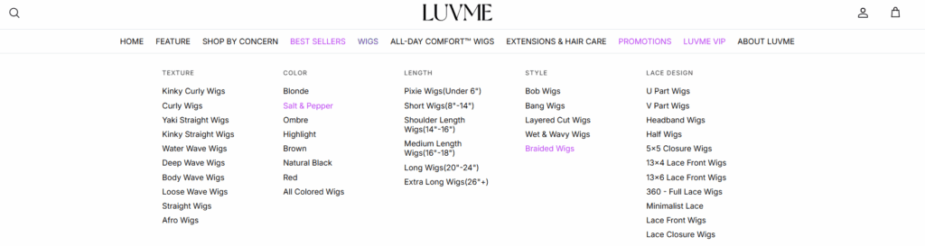 Key Features Implemented-Intuitive Navigation-How We Built Luvme Hair WordPress Site