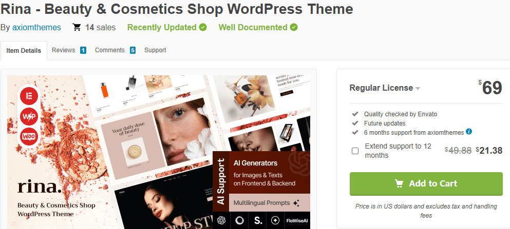 Rina – Beauty & Cosmetics Shop Theme-Best WordPress Themes for Beauty Brands