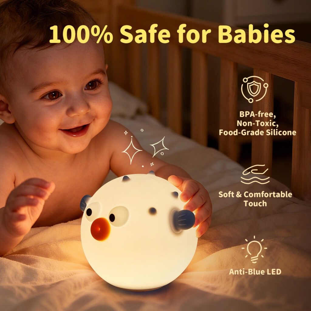 Design principal Amazon pour veilleuse mignonne-Mettre en avant la sécurité et la confiance : “100 % sûr pour les bébés”