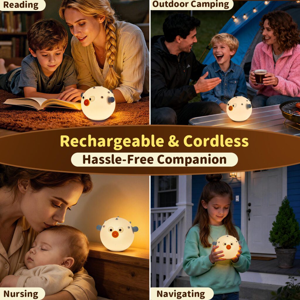 Diseño de Imagen Principal en Amazon para Luz Nocturna Linda-Contando Historias de Estilo de Vida: “Recargable e Inalámbrica”