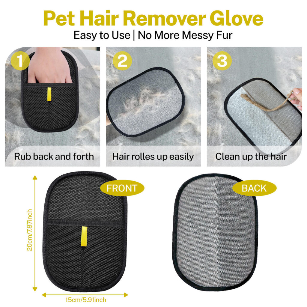 Amazon Hauptbild-Design für Tierhaarentfernungs-Handschuhe-Das Funktionsleitbild — Der Reinigungsprozess einfach erklärt